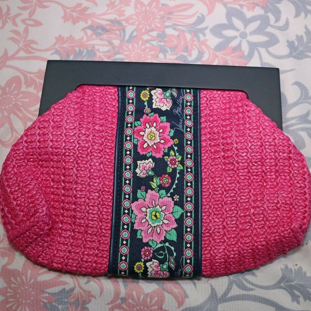 VERA BRADLY Pink Straw Hinged Top CLUTCH Purse